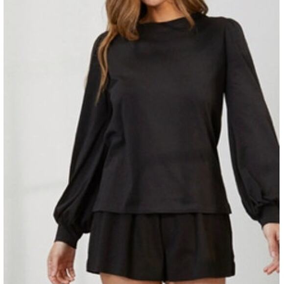 Lunya Organic Pima Cotton Long Sleeve Black Lounge Tee Medium - Picture 1 of 8